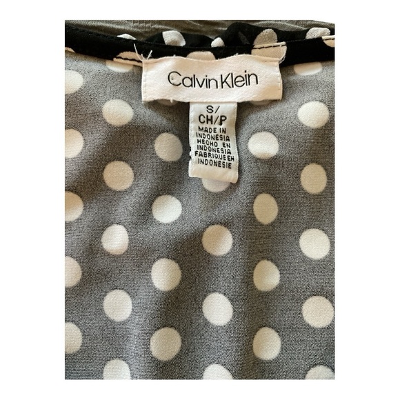 CALVIN KLEIN top, SP, black with white polka dots.  Ruffled neckline and front. - Picture 5 of 5